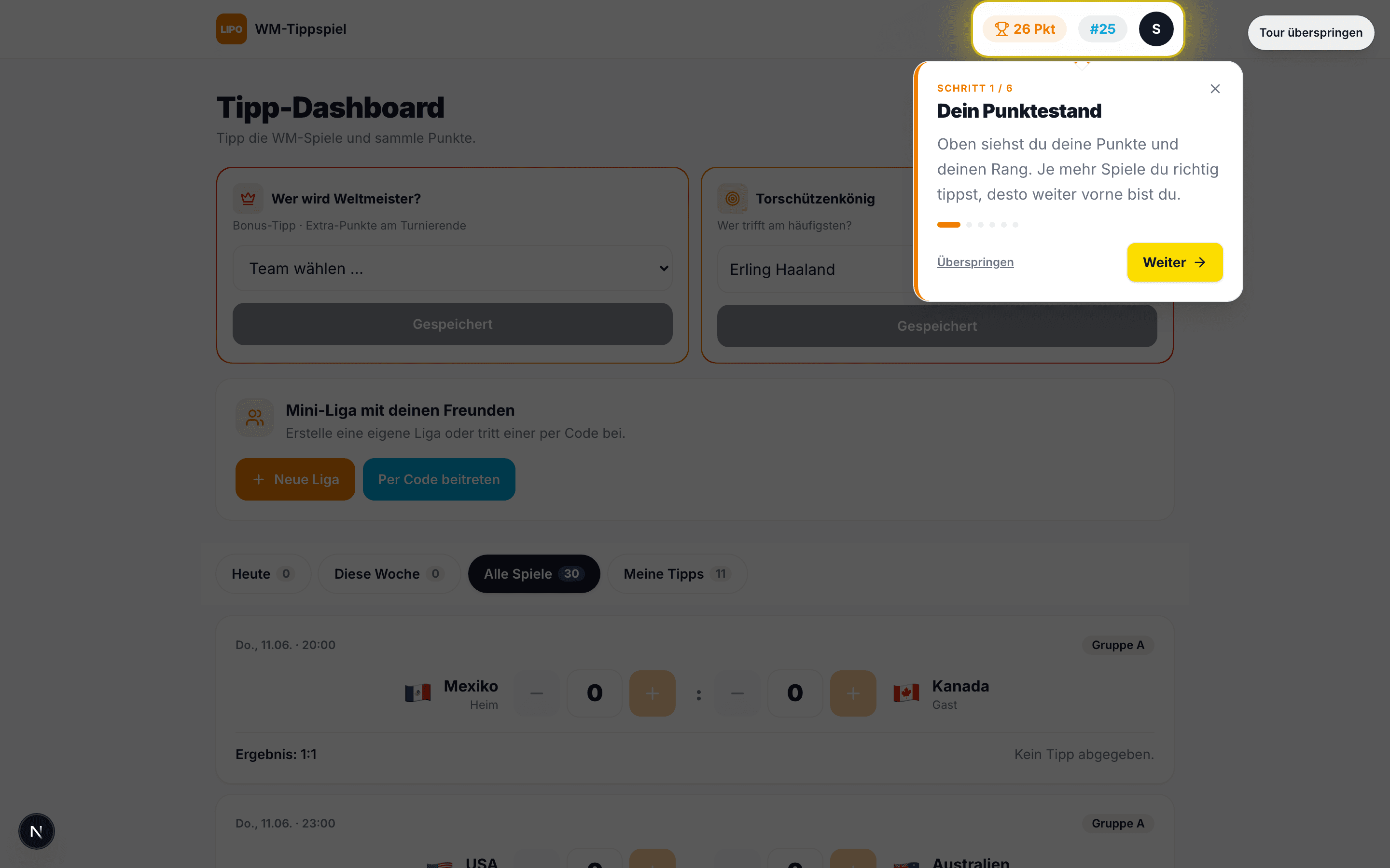 Tipping dashboard