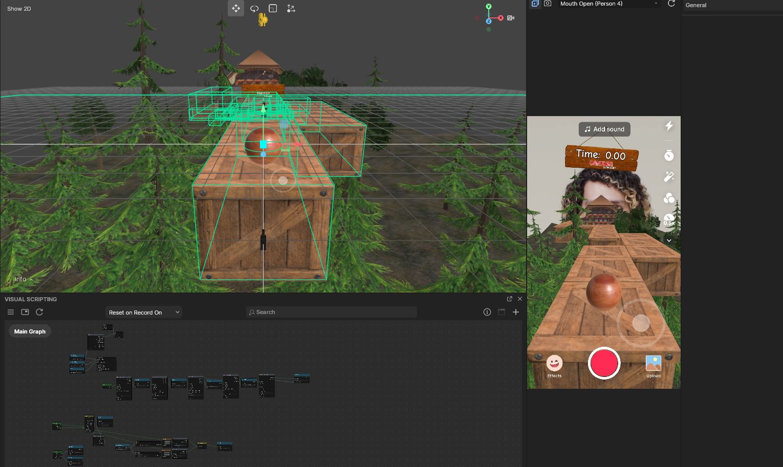 The TikTok game in Effect House — 3D ball track and visual scripting.