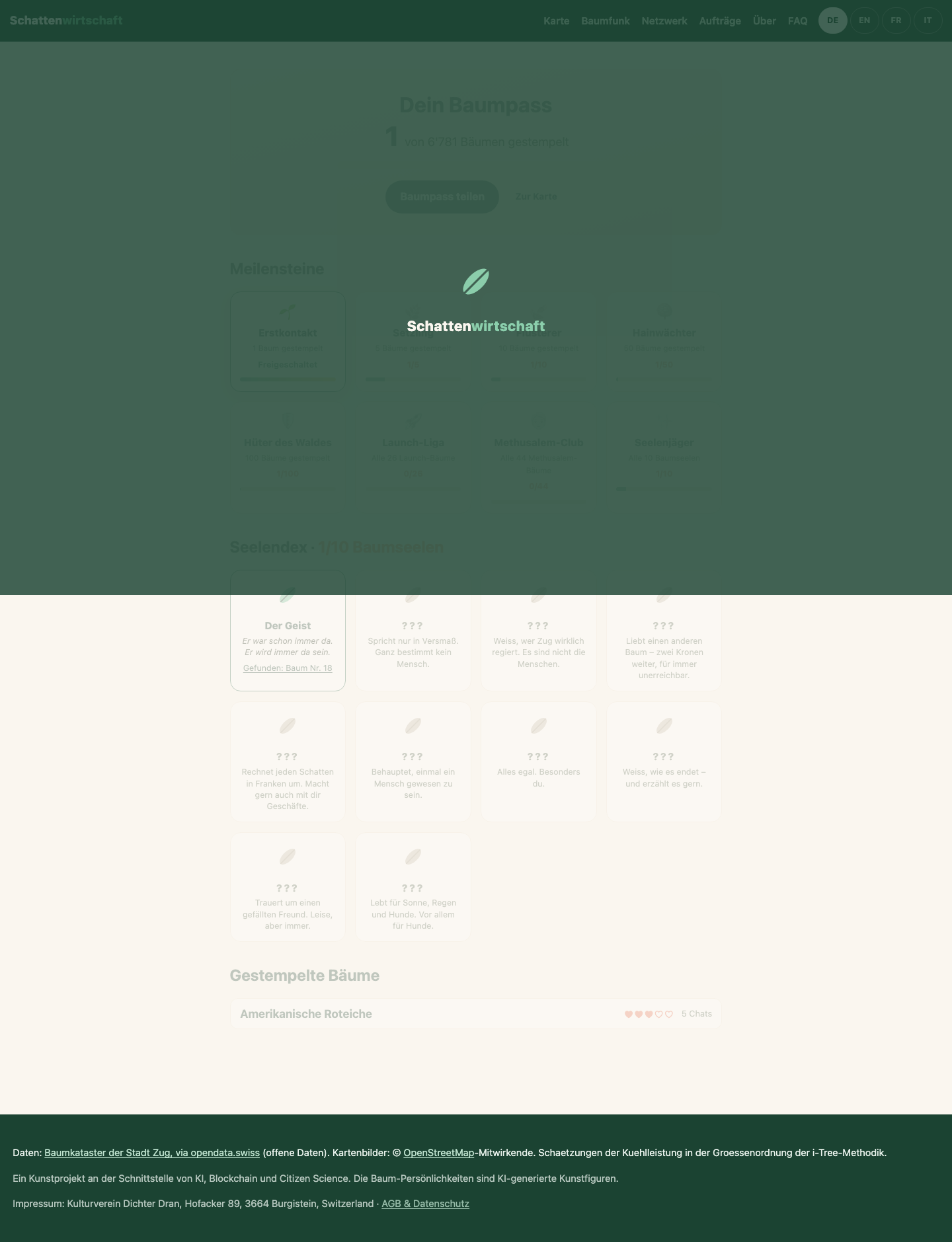 Schattenwirtschaft — the tree passport collection game.